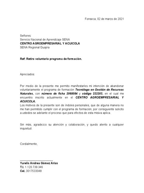 Carta De Retiro Sena Pdf