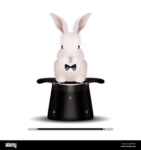Easter Bunny Rabbit In Magic Hat Isolated On White Background Wand
