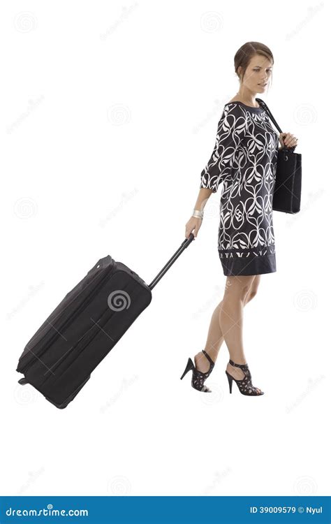 Attractive Woman Traveling With Large Baggage Stock Image Image Of