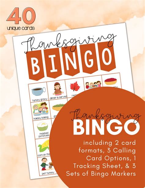 Thanksgiving Bingo Printable 40 Cards And Markers Seasonal Etsy In