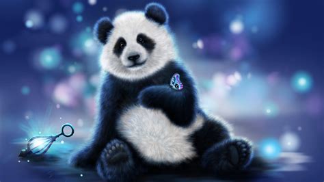 Cute Panda And Butterfly 1920x1080 Обои Разные
