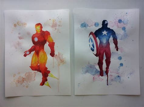 Ironman And Captain America Watercolor And Fineliner 30x24 Cm School