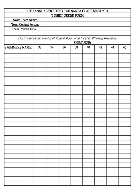 Printable T Shirt Order Form Template Free Printable Templates