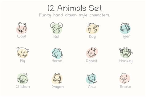 Cute Zodiac Signs Icon 12 Characters In One Set 2000143 Vector Art At