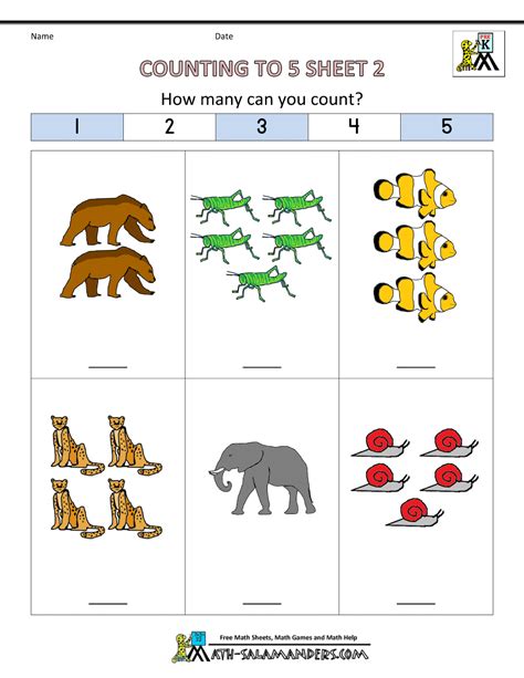 Counting Objects Kids Worksheets Preschool Kindergarten Math Count
