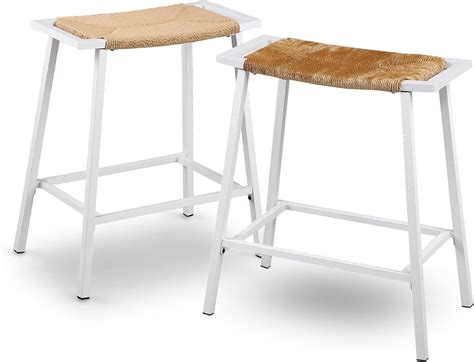 Amazon OUllUO White Bar Stools Counter Height Weave Bar Stools Set