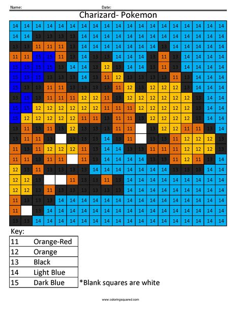 Pokemon Charizard Color By Number Coloring Squared