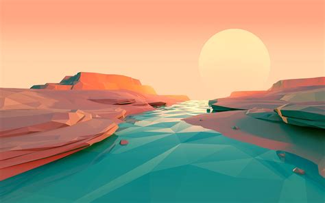 Low Poly Polygon Lake Sunset Minimalism Minimalist Artist