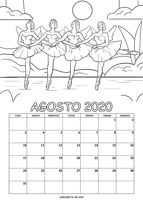 Plantilla Calendario Agosto 2020 Para Colorear Calendario Agosto 2020