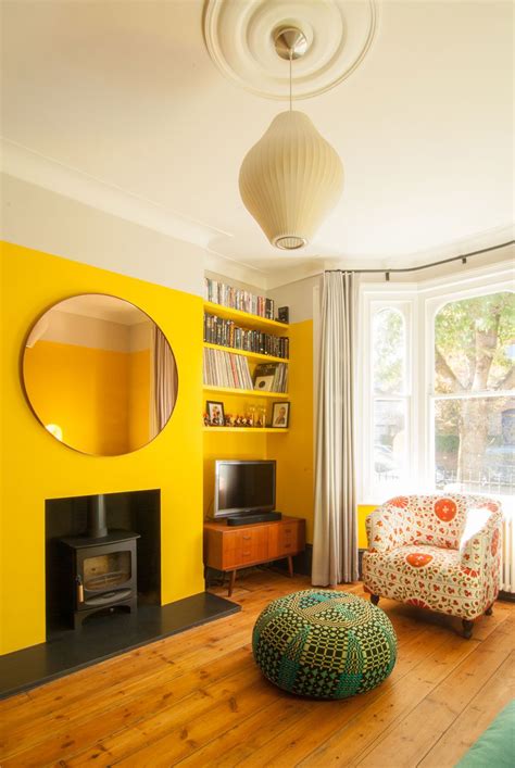 Yellow Wall Interior Timber Flooring Window Lounge Renovation London