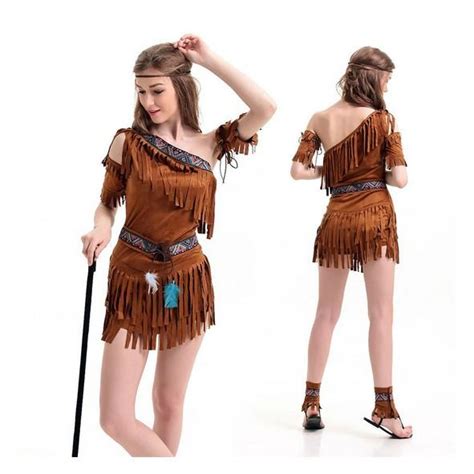 Halloween Costume Ladies Pocahontas Native American Indian Wild West Fancy Dress Sexy Halloween