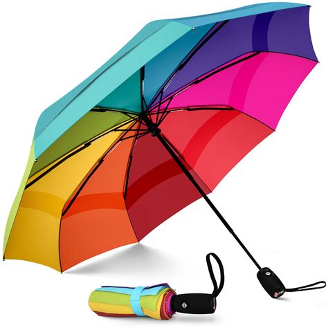 Windproof Travel Umbrella Compact Automatic Rainbow Repel Umbrella