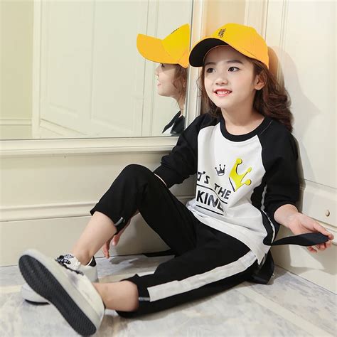 4 5 6 7 8 9 10 11 12 13 Years Print Clothes Set For Girls Autumn Sports