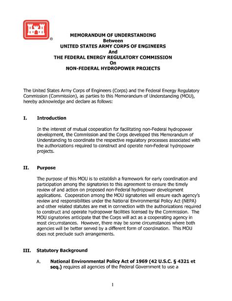 Army Memorandum Of Understanding Template Hq Printable Documents
