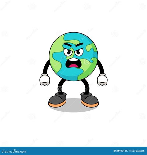 Earth Cartoon Illustration With Angry Expression Stock Vector