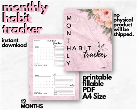 Monthly Habit Tracker Template Routine Builder Fillable Etsy