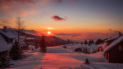 Download Wallpaper 1920x1080 Mountains Winter Sunset