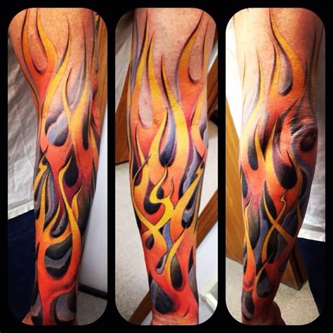 Yellow And Red Flame Tattoo On Arm Sleeve Tatuaje De Fuego Brazos