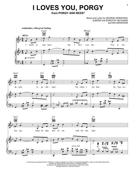 George And Ira Gershwin I Loves You Porgy Sheet Music Notes Download Printable Pdf Score 160002