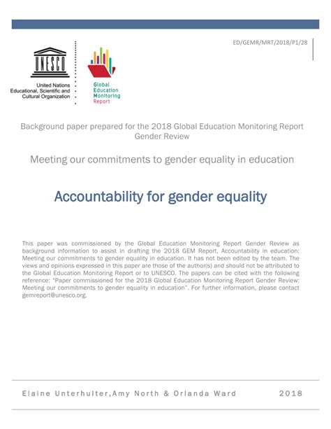 Pdf Accountability For Gender Equality Background Paper Prepared For