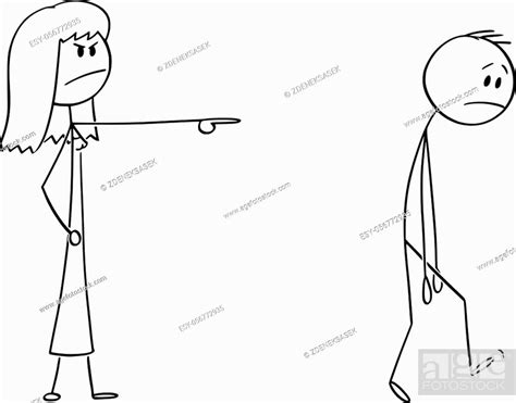 Vector Cartoon Stick Figure Drawing Conceptual Illustration Of Angry Woman Or Female Boss