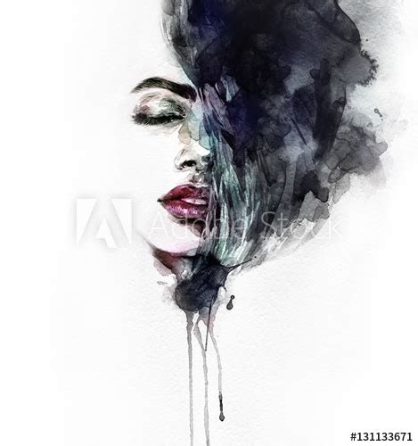 Abstract Woman Face Fashion Illustration Watercolor