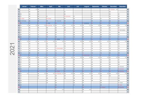 Geeignet für wochenplanung und schnelle wochenübersicht, für die terminplanung und. Jahreskalender 2021 Schweiz (Excel & PDF) | Muster-Vorlage.ch