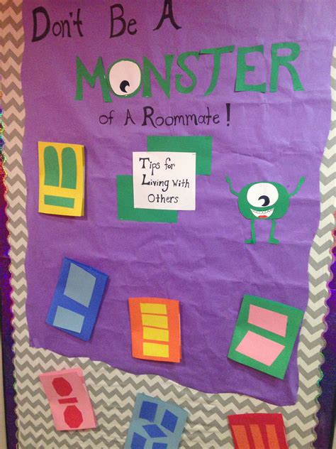 don t be a monster of a roommate bulletin board ra bulletins ra bulletin boards roommate diy