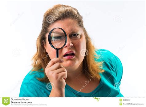 Woman Looking Through Magnifying Glass Stock Photo Image