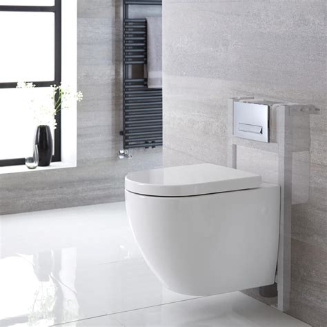 Milano Irwell White Modern Wall Hung Toilet With Short Wall Frame