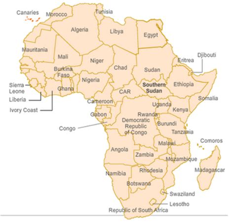 Label (1 pt each) and color (.5 pts each) all countries listed below. Outline Map 7 Africa South Of The Sahara