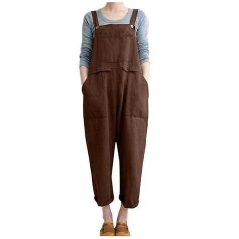 Aoochasliy Womens Pants Clearance Sleeveless Dungarees Loose Cotton