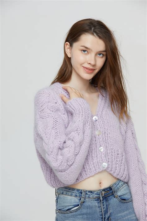 Hand Knit Woman Sweater Mohair Cable Knit Short Cropped Etsy
