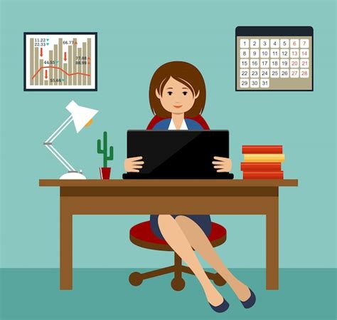 Premium Vector Business Woman Working At A Desktop Office