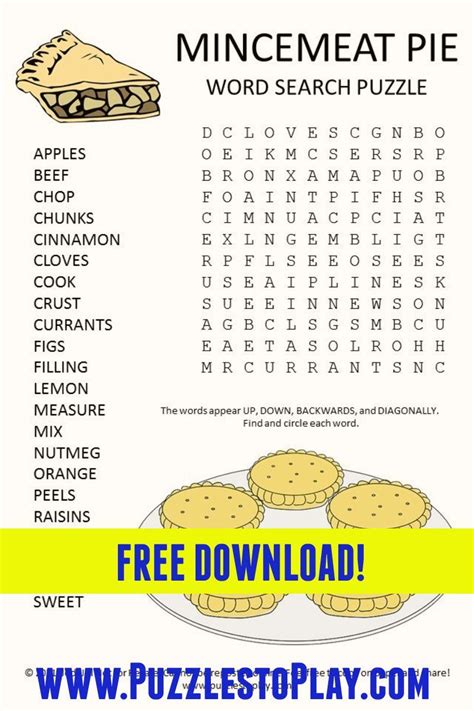 Mincemeat Pie Ingredients Word Search Puzzle Mincemeat Pie Word