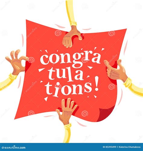 Vector Congratulation Card With Human Hands Holding Greeting Banner