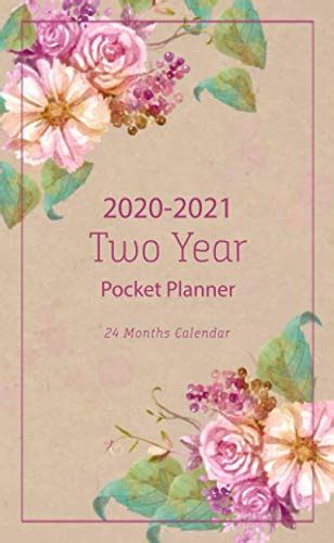2020 2021 Pocket Planner Vintage Watercolor Flowers Two Year Monthly Calendar Planner