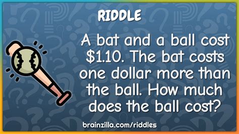 A Bat And A Ball Cost 110 The Bat Costs One Dollar More Than The