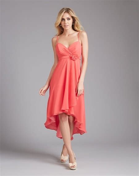 High Low Sweetheart Coral Chiffon Wedding Guest Bridesmaid Dress With
