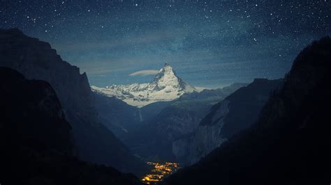 5120x2880 Zermatt Matterhorn Aerial View At Night 5k Wallpaper Hd City
