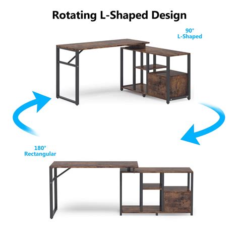 Buy Tribesigns Rotating L Shaped Computer Desk With File Drawer Corner