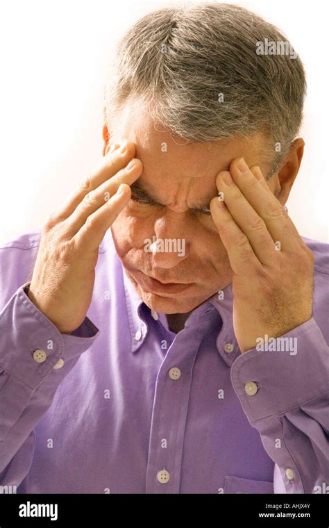 Caucasian Male Middle Age Forties With Headache Head Pain Perhaps A Migraine Stock Photo Alamy