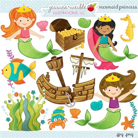 This Darling Set Of Underwater Mermaid Princess Graphics Comes With 16