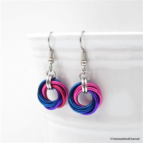 Bisexual Pride Earrings Love Knot Chainmail Earrings Bi Pride Jewelry