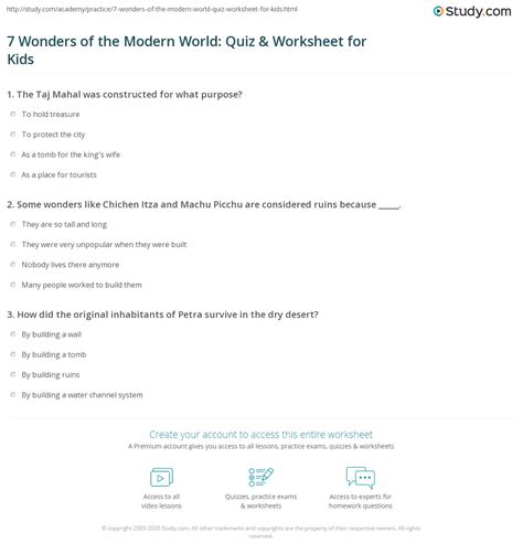 7 Wonders Of The Modern World Quiz And Worksheet For Kids