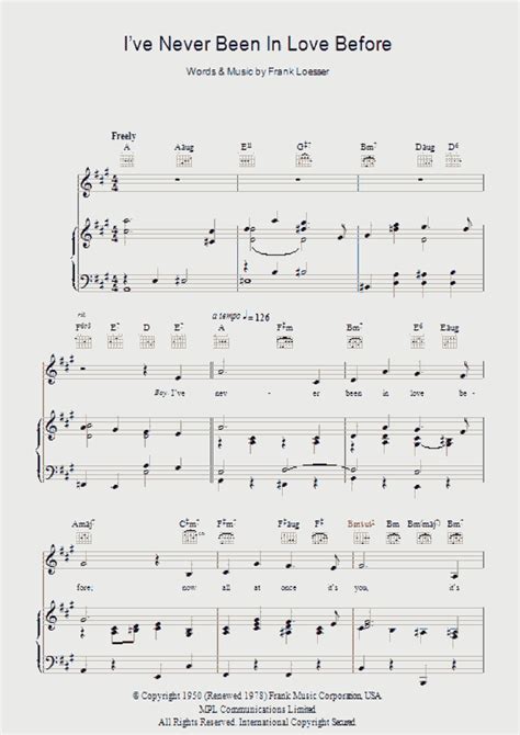 I've Never Been In Love Before Piano Sheet Music