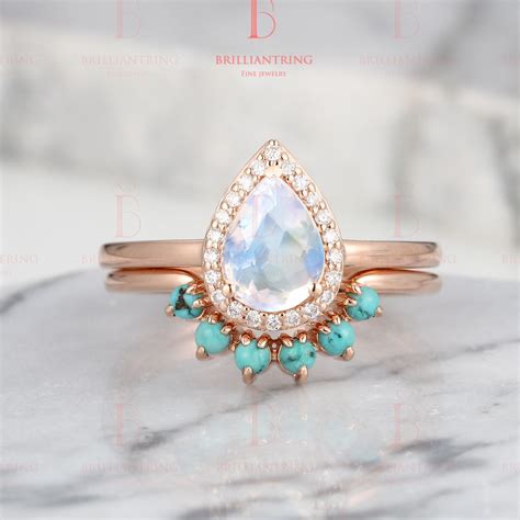 Pear Shaped Ring Turquoise Wedding Ring Set Turquoise Wedding Rings