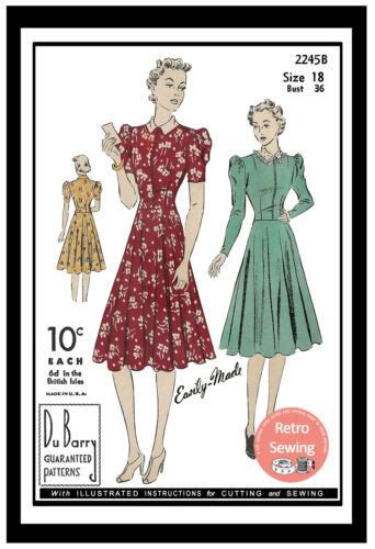 1930s Swing Style Parisian Tea Dress Pattern Bust 36 Ebay