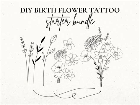 Some Flowers And Plants With The Words Diy Birth Flower Tattoo