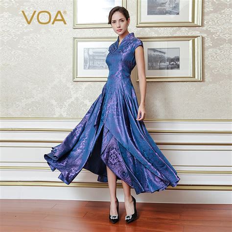 Voa Fall Fashion Purple Heavy Silk Jacquard Vintage Chinese Style V